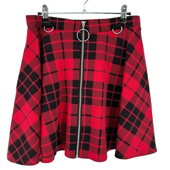 Hot Topic Dresses & Skirts - Hot Topic Red & Black Plaid‎ O-Ring Skater Skirt Size 29